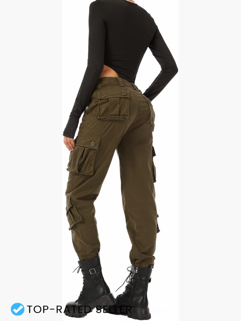 Cotton Cargo Combat Pants Military Style Boyfriend Fit 8 Pocket Casual